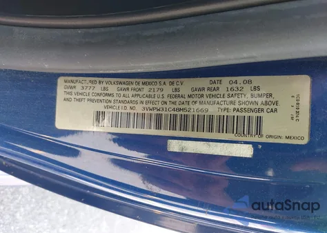 2008 Volkswagen New Beetle S from USA, damaged, VIN 3VWPW31C48M521669